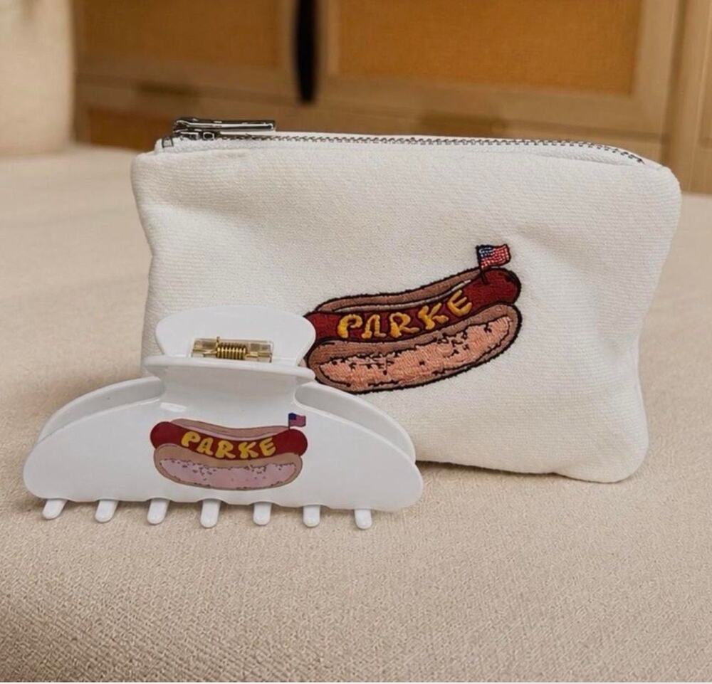 Authentic PARKE Hot Dog Claw Clip with Matching White Terry Pouch